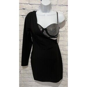 One sleeve black mini dress with rhinestone bra. Size Small